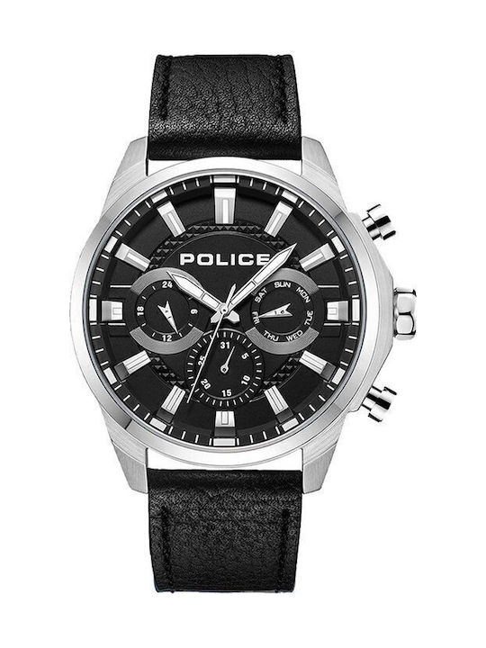 Police Menelik Herrenuhr Batterie mit Schwarz Lederarmband
