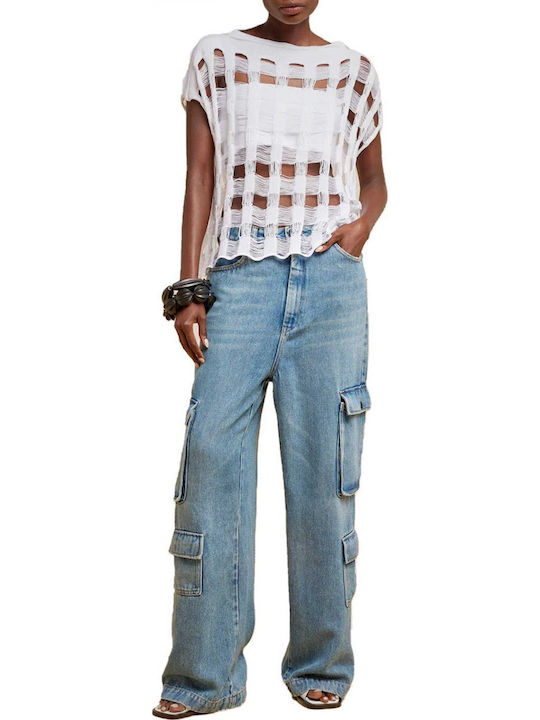 Γυναικείο Καλοκαιρινό Crop Top Βαμβακερό Κοντομάνικο Λευκό