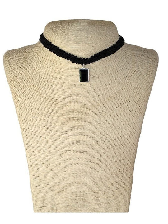 MI-TU Exclusive Πλεκτό με Μαύρο Μοτίφ Choker Πλεκτό