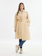 Mat Fashion Women's Long Gabardine with Belt Beige