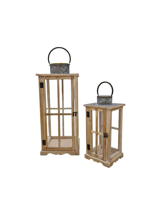 Ankor Wooden Lanterns Set Brown 2pcs