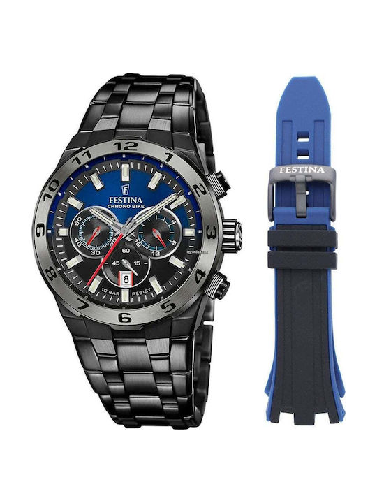 Bike Herrenuhr Chronograph Batterie mit Grau Rostfreien Stahlarmband