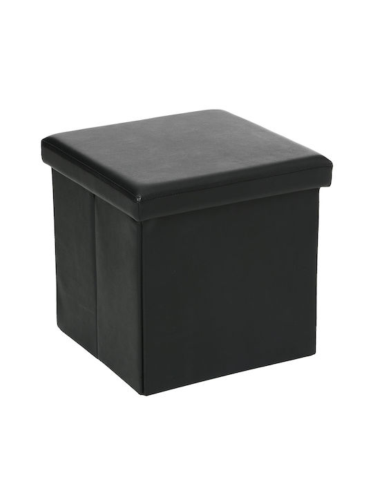 Stools For Living Room with Storage Space Upholstered with Faux Leather A-s Fold Black 1pcs 38x38x38cm