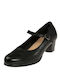Synthetic Leather Black Medium Heels with Strap