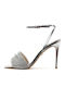 Leder Sandalen mit Strass Silber