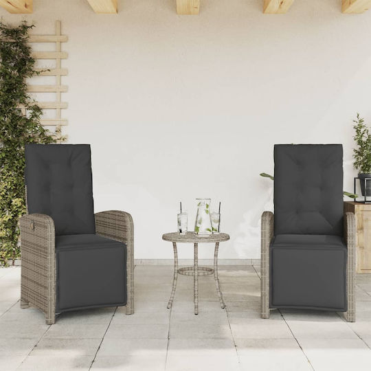 Bistro Living Room Set for Small Outdoor Spaces 3 Pieces Gray with Pillows