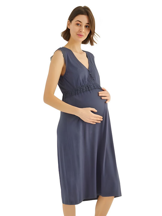 Monamise Nightgown for Maternity Hospital & Breastfeeding Blue