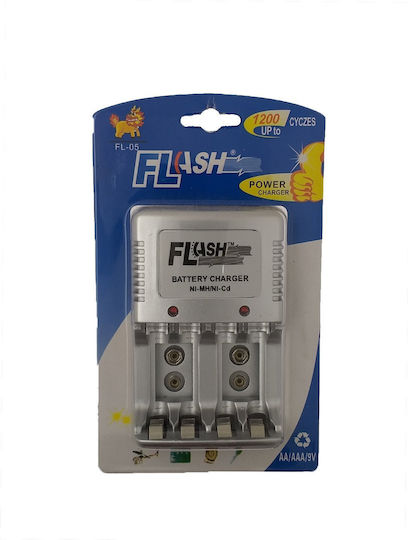 Flash Power FL-05 Зарядно 2 за батерии Ni-Cd/Ni-MH Размер AA/AAA/9V в Сребрист цвят