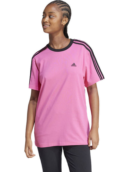 Essentials 3-Stripes BF Damen Sportlich T-Shirt Gestreift Fuchsie