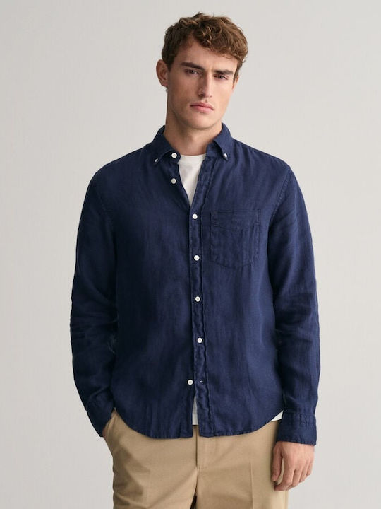 Gant Long-sleeved Linen Shirt Navy Blue