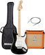 Squier Affinity Strat Mn Bk Electric Guitar With Case, Orange Crush 12 Amplifier And Premium Cable Bundle Ii