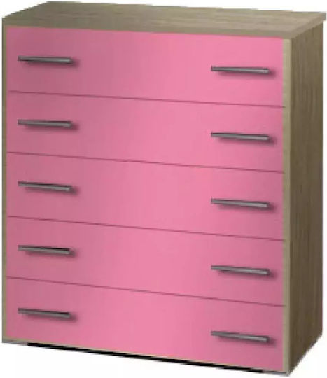 Kinderkommode Oak-Pink mit 5 Schubladen 80x44x89cm