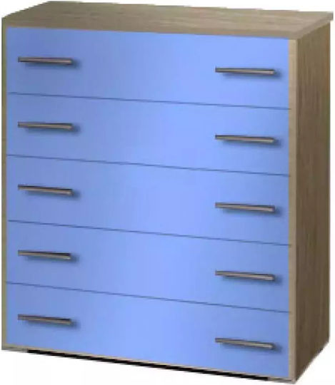 Kinderkommode No 5 Eiche / Hellblau mit 5 Schubladen 80x44x89 cm