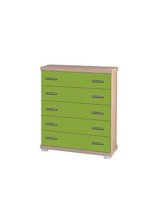 Comodă pentru copii Oak-Light Green cu 5 sertare 80x44x89buc