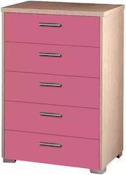 Kids Chest of Drawers Oak-Pink with 5 Drawers 63x46x90cm