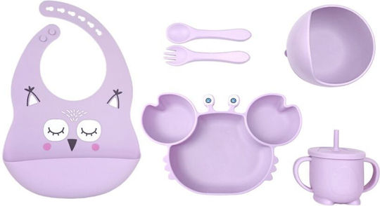 Queen Mother Σετ Φαγητού Purple Owl από Σιλικόνη με Αντιολισθητική Βάση Μωβ 6τμχ για 6+ μηνών