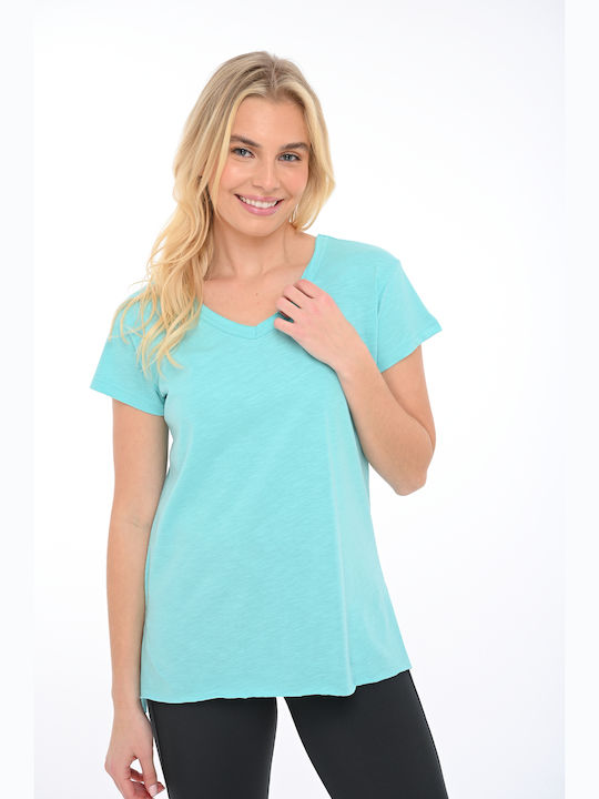 Bodymove Damen T-Shirt mit V-Ausschnitt Hellblau