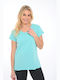 Bodymove Damen T-shirt mit V-Ausschnitt Hellblau