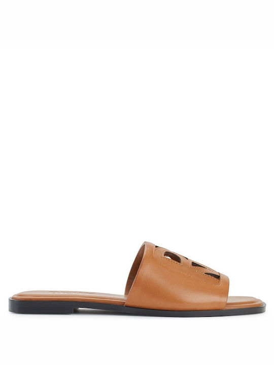 DKNY Leather Women's Flat Sandals in Tabac Brown Color