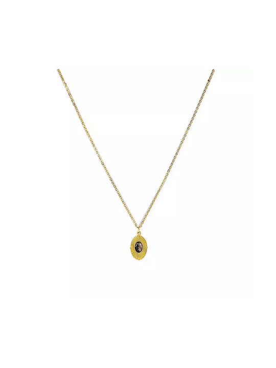 Gold Oval Necklace With Black Stone