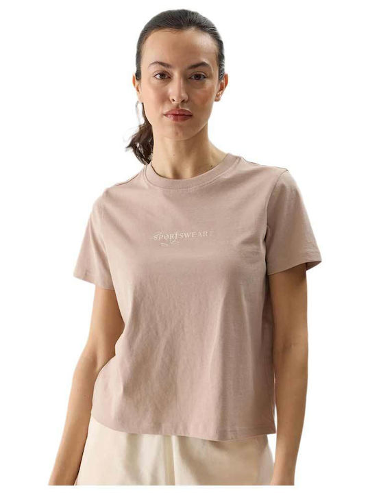 4F Damen Sportliches Bluse Kurzärmelig Beige