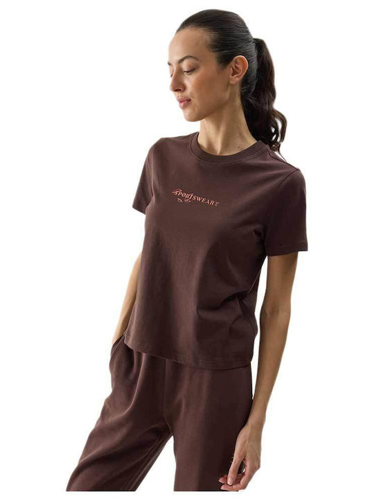 4F Women's Athletic Blouse Short Sleeve Brown