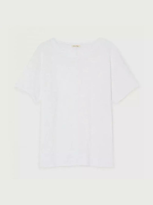 American Vintage Γυναικεία Καλοκαιρινή Μπλούζα Βαμβακερή Κοντομάνικη Λευκή