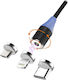 MSonic Magnetic USB to Lightning / Type-C / micro USB Cable 3A Μαύρο 1m (MLU657)