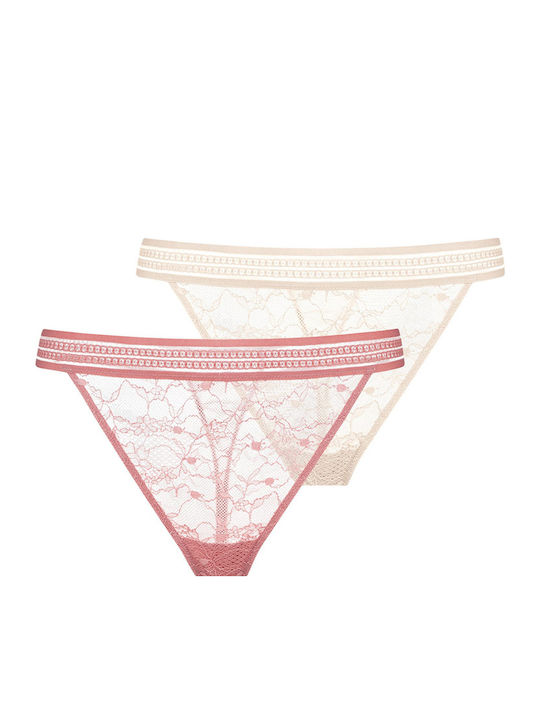 Γυναικεία String 2Pack με Δαντέλα Λευκό