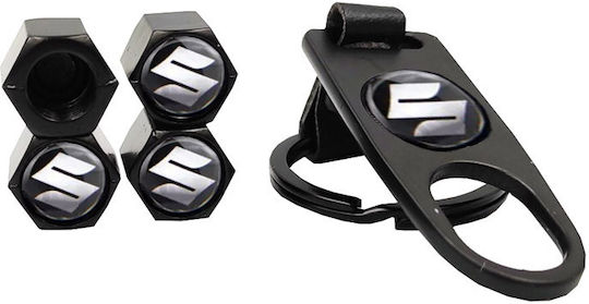 Carro Car Tire Valve Caps with Logo Suzuki Black 5pcs