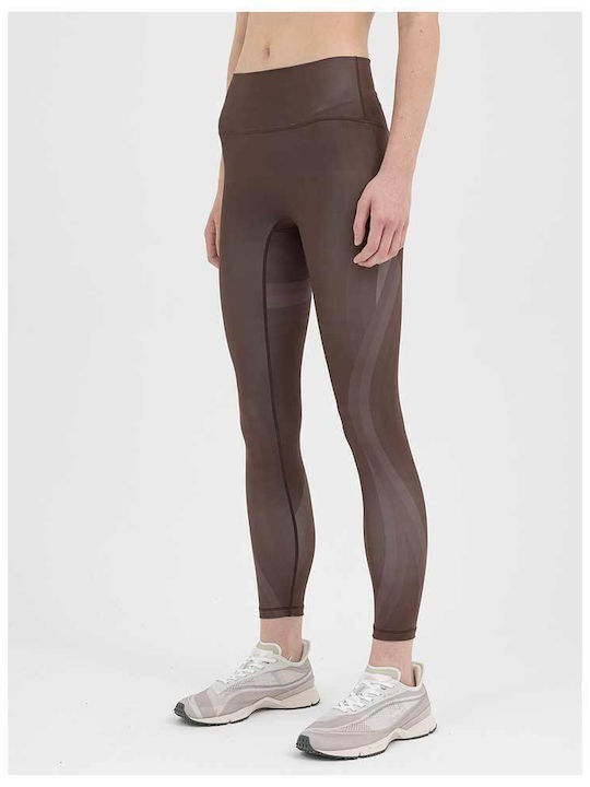 4F Yoga Frauen Lang Leggings Hochgeschnitten Braun