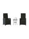 Bistro Living Room Set for Small Outdoor Spaces 3 Pieces Black with Pillows