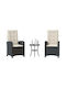 Bistro Garden & Outdoor Furniture Set for Small Outdoor Spaces 3 Pieces Black with Pillows