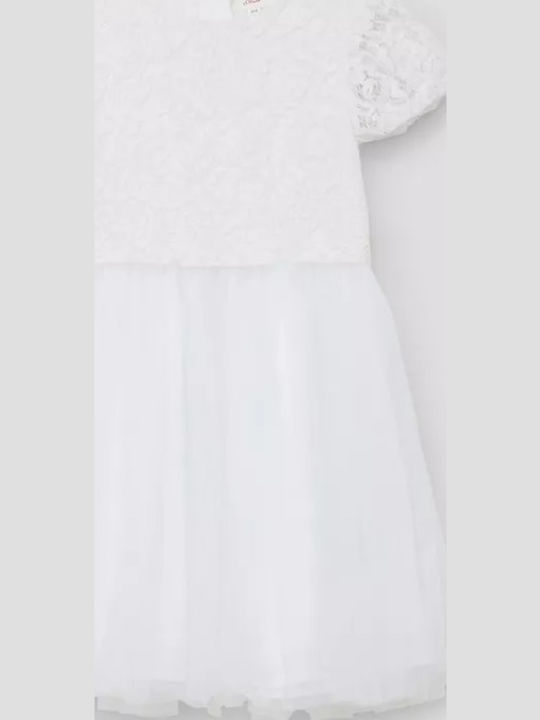Girls Dress Short Sleeve Tulle White