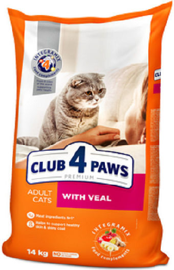 Club 4 Paws Premium Dry Food for Adult Cats with Calf 14kg
