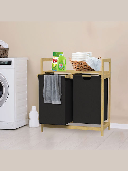 ML-Design Laundry Basket Wooden Folding Black