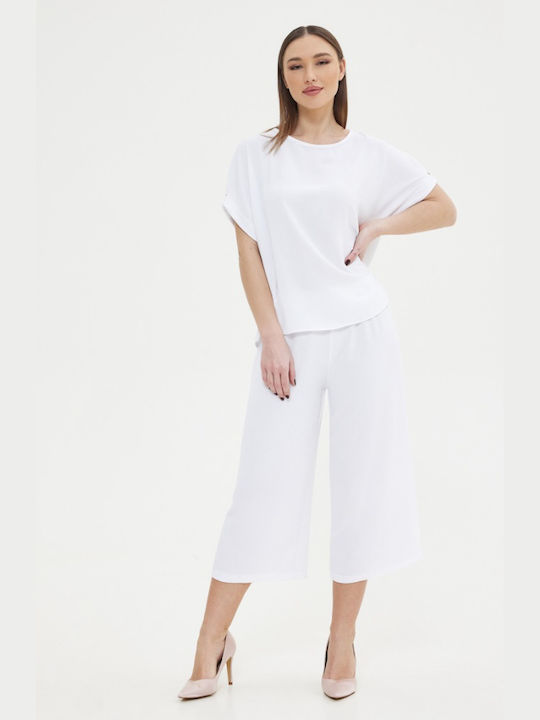 Garantie Women's Summer Blouse Short Sleeve White