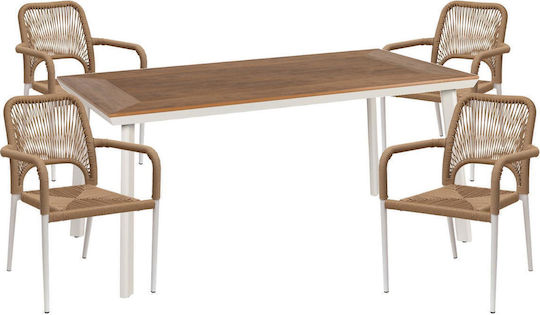 Outdoor Dining Room Set Epupa 5 Pieces White / Walnut