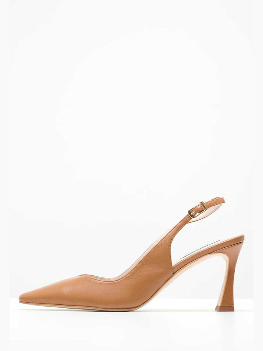 Mortoglou Leather Tabac Brown Heels