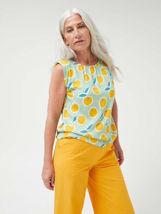 Compania Fantastica Women's Summer Blouse Cotton Sleeveless Green