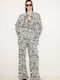 Women's Fabric Trousers Loose Fit Black and white