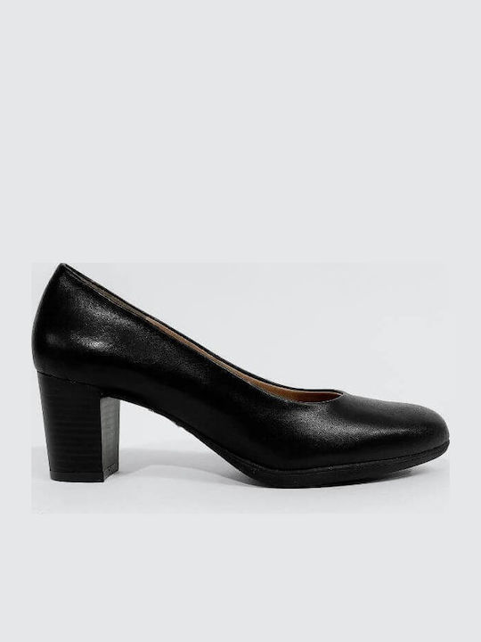 Leder Pumps mit mittelhohem Absatz Schwarz