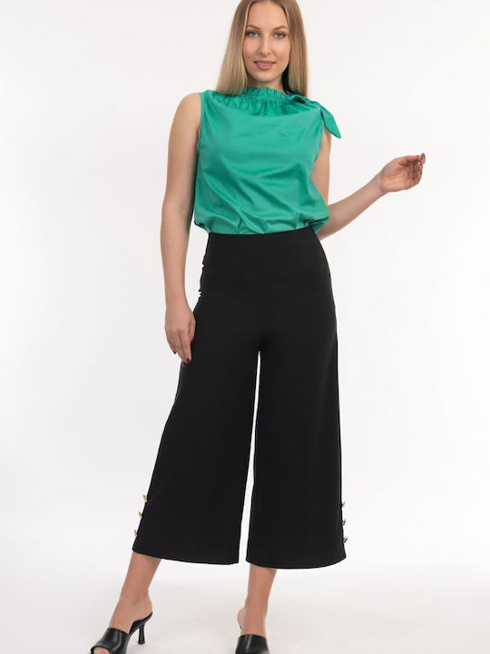 BelleFille Damen Stoff Hose Schwarz
