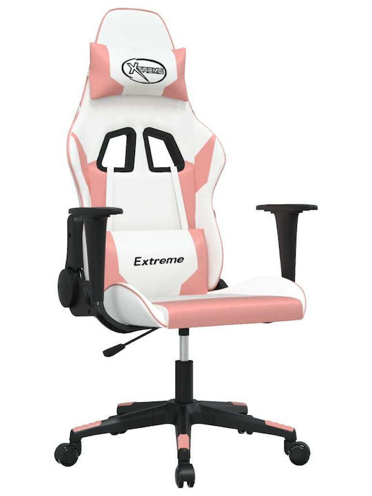 vidaXL 3143696 Scaun Gaming Din piele ecologică cu Brațe Reglabile White / Pink