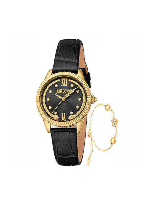 Just Cavalli Watch with Black Leather Strap