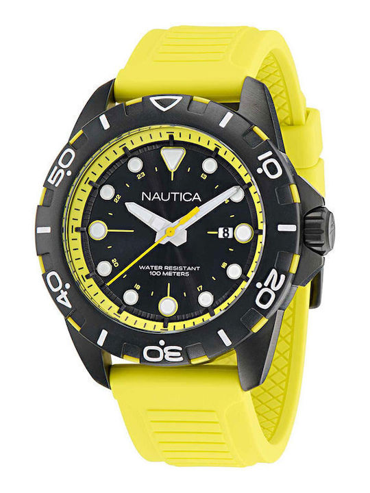 Nautica Ανδρικό Ρολόι 44mm Μπαταρίας με Κίτρινο Καουτσούκ Λουράκι