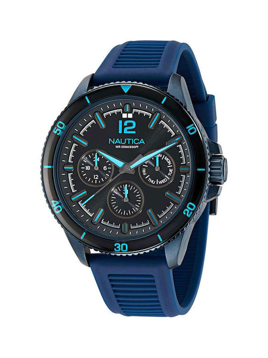 Nautica Watch Battery with Blue Rubber Strap