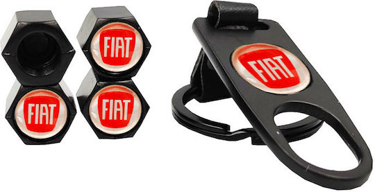Ventilkappen für Autoreifen mit Logo Fiat Schwarz 5Stück