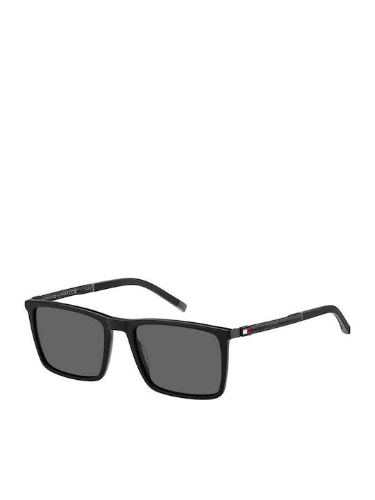 Tommy Hilfiger Men's Sunglasses with Black Horn-Rimmed Frame and Grey Polarized Lenses TH2077/S 807/M9