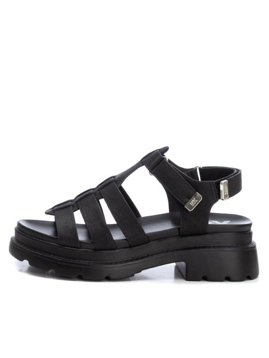 Xti Synthetic Leather Women's Sandals Black with Chunky Medium Heel
